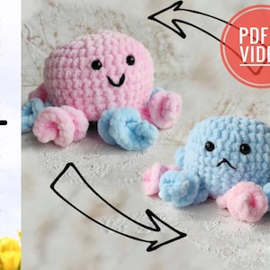 Crochet pattern reversible octopus - amigurumi pattern for beginner - push  reversible octopus -  Pattern PDF