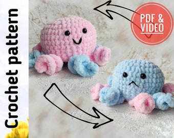 Crochet pattern reversible octopus - amigurumi pattern for beginner - push  reversible octopus -  Pattern PDF