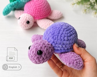 Patrón de ganchillo de tortuga marina en PDF, tutorial de ganchillo para principiantes sobre juguetes de peluche amigurumi.
