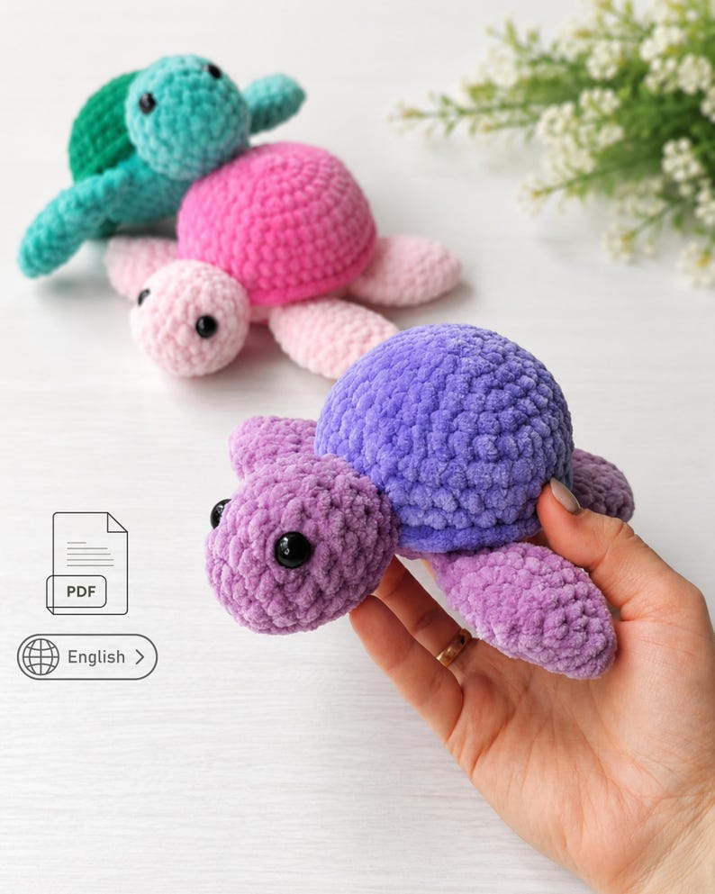 Turtle crochet pattern PDF with step by step photos detailed instructions and beginner friendly tutorial