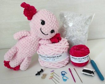 Beginner Crochet Kit Whale, DIY Crochet Kit, Easy Crochet Starter Kit,  Amigurumi Kit, Amigurumi Whale, DIY Craft Kit, Crochet Gift Set 