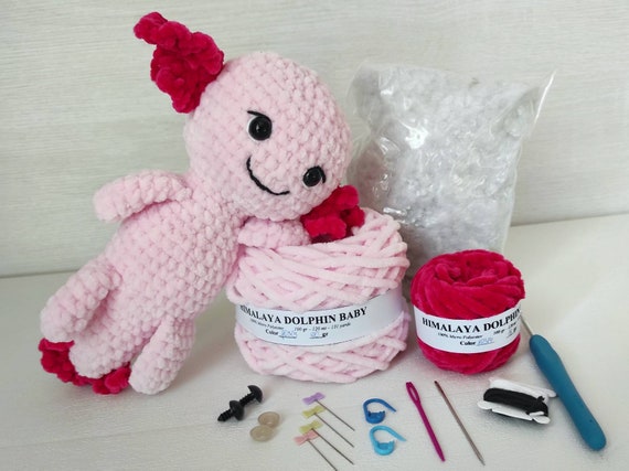 CROCHET KIT Axolotl Beginners Amigurumi Kit With Yarn DIY Plush Toy Velvet  Yarn Bulky Yarn Easy Crochet Kit 