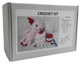 CROCHET KIT axolotl - beginners amigurumi kit with yarn - DIY plush toy - velvet yarn - bulky yarn - easy crochet kit