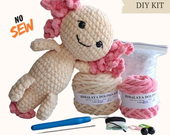 DIY Axolotl Crochet Kit with Plush Yarn and Tools, Cute Handmade Gift for Crochet Lovers