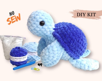 No Sew Turtle Crochet Kit, Beginner Friendly Amigurumi Project, DIY Craft Gift