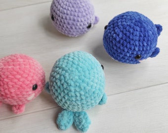 かぎ針編みのクジラの編み図、縫わずに作れるあみぐるみ、初心者向け