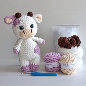 Cow crochet kit - crochet starter kit - amigurumi pattern - crochet animals - craft kit