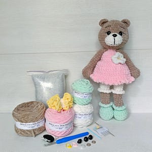Bear crochet kit, amigurumi kit,  teddy bear crochet, diy crafts