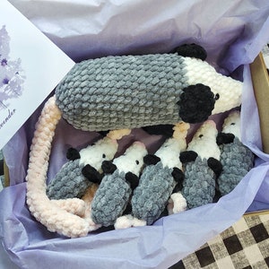 Family Opossum - plush possum mama and baby -  stuffed animal - opossum crochet toys - toddler toys -  small opossum  - patty the opossum