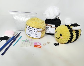 Crochet kit bee - Plush amigurumi kits for beginners with yarn - craft DIY