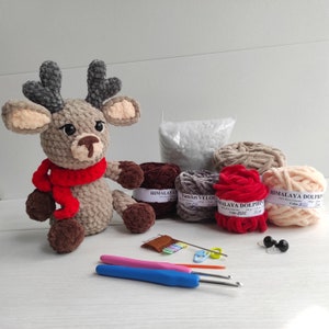 Crochet REINDEER kit - amigurumi kit for beginners with yarn - amigurumi deer - plush crochet kit - DIY Christmas gifts