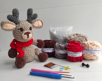 Crochet REINDEER kit - amigurumi kit for beginners with yarn - amigurumi deer - plush crochet kit - DIY Christmas gifts