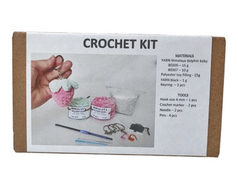 3 PCS DIY keychain strawberry - crochet kit for beginners with yarn - plush amigurumi