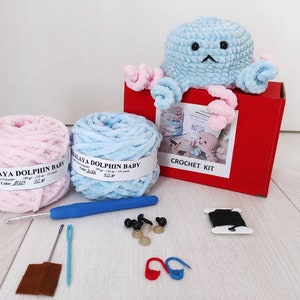 Reversible octopus crochet kit - Beginner crochet  patterns amigurumi  - Plush amigurumi kits for beginners with yarn - crochet DIY