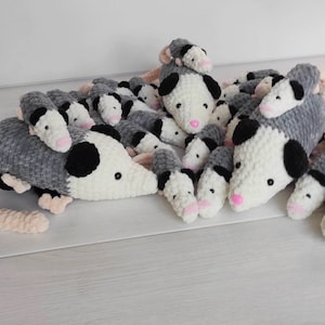 Crochet Opossum Family: Plush Mama and Baby Possum Toys