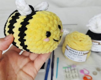 Crochet kit bee car accessories- Plush amigurumi kits for beginners with yarn - craft DIY