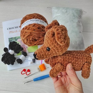 Dachshund crochet kit for beginner - amigurumi dog - DIY - craft