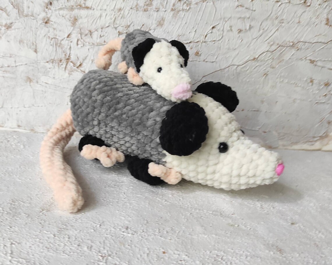 Plush Possum Mama and Baby stuffed Animal Opossum Crochet Etsy