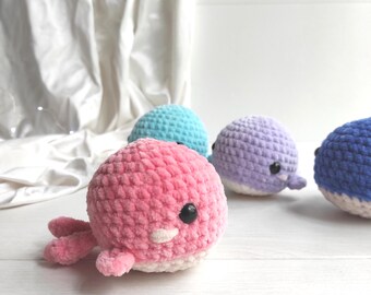 あみぐるみ ピンクのくじら かぎ針編みのクジラの編み図、縫わずに作れるあみぐるみ、初心者向け