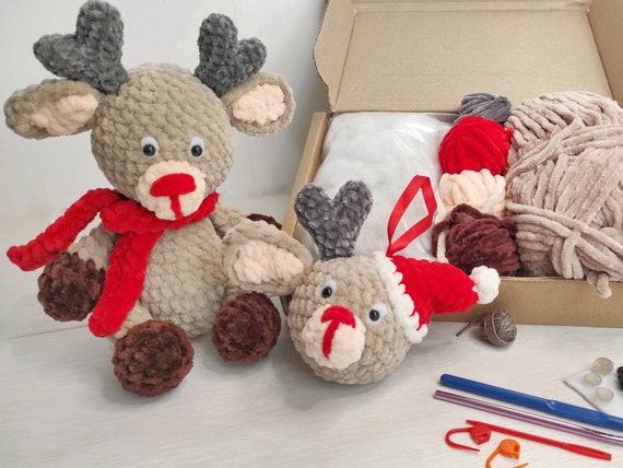 DIY Christmas Toy Crochet Kit for Beginners With Yarn Amigurumi Deer Plush Crochet  Kit Christmas in July 