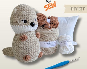 DIY No Sew Otter Plush Crochet Kit, Soft Yarn Full Materials and Step-by-Step Pattern