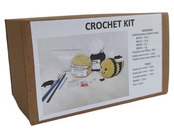 Crochet kit bee car accessories- Plush amigurumi kits for beginners with yarn - craft DIY