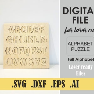 Laser Cut Files, Alfabet Puzzel Digital Cut Files SVG, DXF, DWG, Ai, Glowforge Digital Download, Kids name Puzzle