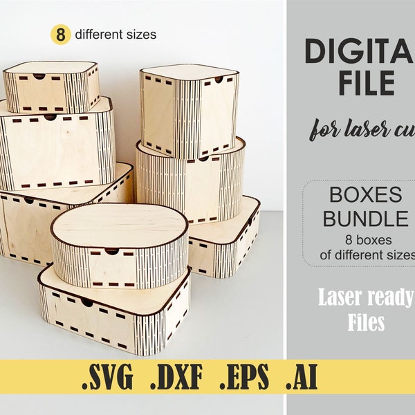 Boxes Bundle 8 different sizes Flexible vector files SVG, DXF, DWG, Ai, Glowforge Digital Download Gift box laser cut, Candy box vector