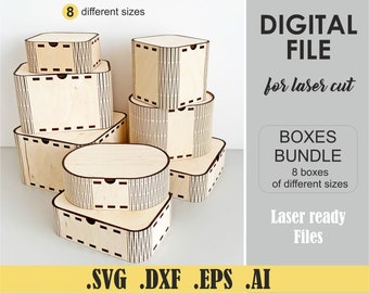 Boxen Bundle 8 verschiedene Größen Flexible Vektor-Dateien SVG, DXF, DWG, Ai, Glowforge Digitaler Download Geschenkbox Laser geschnitten, Süßigkeiten-Box Vektor