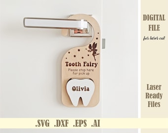 Tooth fairy hanger SVG, Door Hanger Laser Cut File, Tooth Fairy Pickup Box svg, Baby Teeth Holder Box Keepsake, Glowforge Instant Download