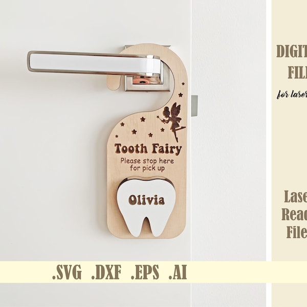 Tooth fairy hanger SVG, Door Hanger Laser Cut File, Tooth Fairy Pickup Box svg, Baby Teeth Holder Box Keepsake, Glowforge Instant Download