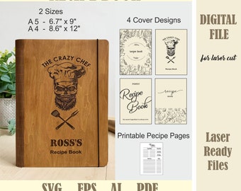 Wood Recipe book cover SVG, Recipe binder Laser Cut File, Mom&#39;s recipe book, Family recipes, Glowforge Digital Download Mother’s day gift