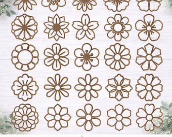 25 Flowers SVG Bundle, Floral Blossom for Suncatchers, Wildflower Farmhouse Decor Laser File