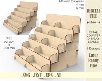 Retail Counter Display Stand SVG, Laser Cut DXF, DWG, Ai File Craft Fair Display Shelf Glowforge Tiered Display Stand Digital Download