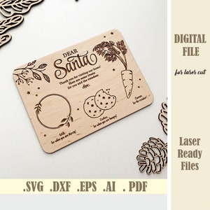 Vassoio per biscotti di Babbo Natale SVG, taglio laser caro vassoio di Babbo Natale, file SVG del vassoio per biscotti della vigilia di Natale, latte per Babbo Natale, download digitale Glowforge Cricut