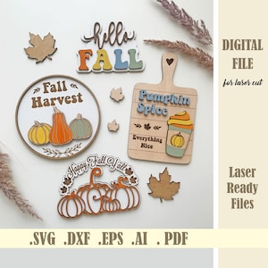 Autumn Tier Tray SVG, Hello Fall Sign, Hello Pumpkin Decor, Laser cut File, Thanksgiving Happy Harvest, Pumpkin Spice, Glowforge