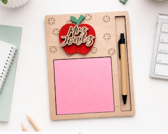 Personalized Teacher Sticky Note Holder SVG, Apple Teacher Gift Lasr File