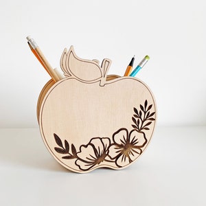 Apple Shape Pencil organizer SVG, Teacher appreciation gift, Desk pen holder, Laser cut file, Gift for Teachers, Digital glowforge files image 5