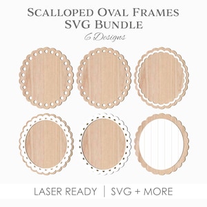 SVG-bundel met geschulpte ovale frame, 6 lasergesneden ovale randen, elegante gelaagde SVG-bestanden voor ambachten en borden, frames, labels Tags Glowforge XTool