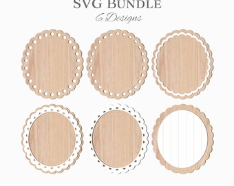 Ausgebogter ovaler Rahmen SVG-Bundle, 6 lasergeschnittene ovale Bordüren, elegante geschichtete SVG-Dateien für Kunsthandwerk & Schilder, Rahmen, Etiketten Tags Glowforge XTool