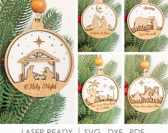 Nativity Scene Ornament SVG Bundle, Holy Family Christmas Ornaments, Christian Laser Cut Files for Glowforge, Religious Holiday Decor