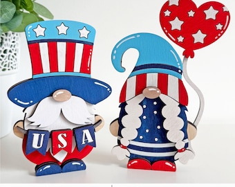 Patriotic USA Gnome SVG Bundle, 4th of July Tiered Tray Decor Laser File