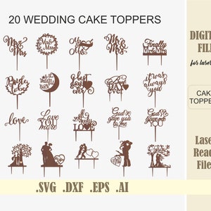 Hochzeit Cake Toppers Bundle SVG Laser cut, Glowforge Laserschneiden Cricut Silhouette, Endlich Mr Mrs svg, Love you more, Bride to be