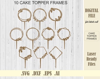 Cake topper frames SVG, Wedding cake topper Laser Cut Files, Circle Wreath frame Digital Download Glowforge File for laser cutting