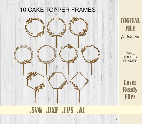 Cake topper frames SVG, Wedding cake topper Laser Cut Files, Circle Wreath frame Digital Download Glowforge File for laser cutting