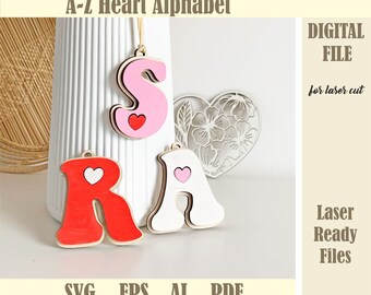 Valentine's Day Heart Letter Tags SVG, Laser Cut File Heart Alphabet, Valentines Initials Tag, Monogram Retro Basket Tags, Digital Download
