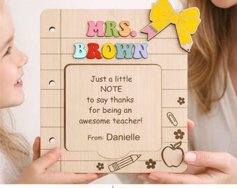 Teacher Sticky Note Holder SVG, Pencil Bow Personalized Teacher Appreciation Day Gift Laser File