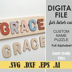 Baby Name Puzzle SVG, DXF, DWG, Ai Laser geschnittene Dateien, digitale geschnittene Dateien, Glowforge digitaler Download, Kinder Namen Puzzle Alphabet