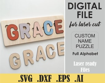 Baby Name Puzzle SVG, DXF, DWG, Ai Laser Cut Files, Digital Cut Files, Glowforge Digital Download, Kids name Puzzle Alphabet