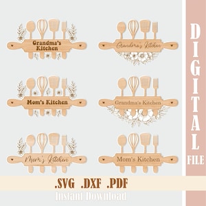 Letrero SVG para la cocina de la abuela, paquete de letreros para la cocina de mamá, decoración de cocina rústica con rodillo, archivos cortados con láser para Glowforge, regalo para el Día de la Madre